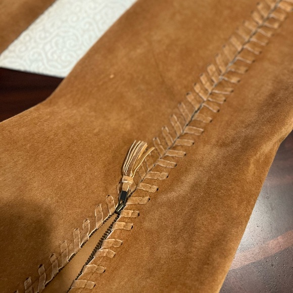 Arden B. Leather Suede Split Flare Zip Back Pant Legs Boho Y2K Festival Size 8 - Picture 6 of 16